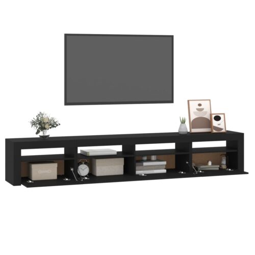 Wooden TV Cabinet with LED Lights Black 240x35x40cm - Image 6