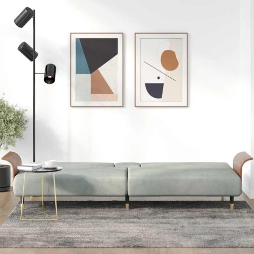 Sofa Bed with Cup Holders Light Grey Velvet - Image 3