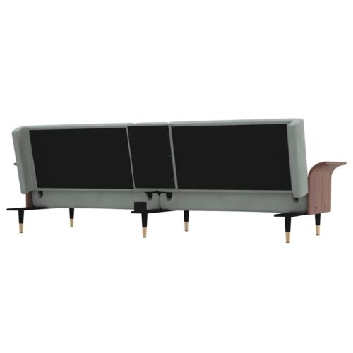 Sofa Bed with Cup Holders Light Grey Velvet - Image 7