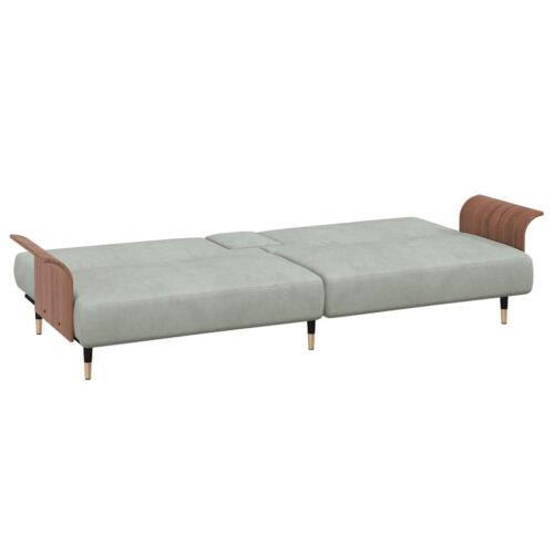 Sofa Bed with Cup Holders Light Grey Velvet - Image 8
