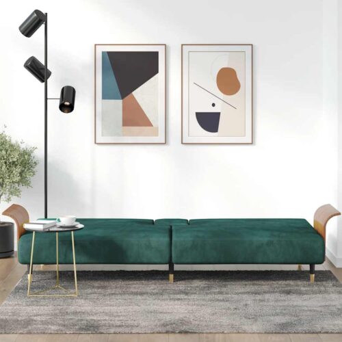 Sofa Bed with Cup Holders Dark Green Velvet - Image 3