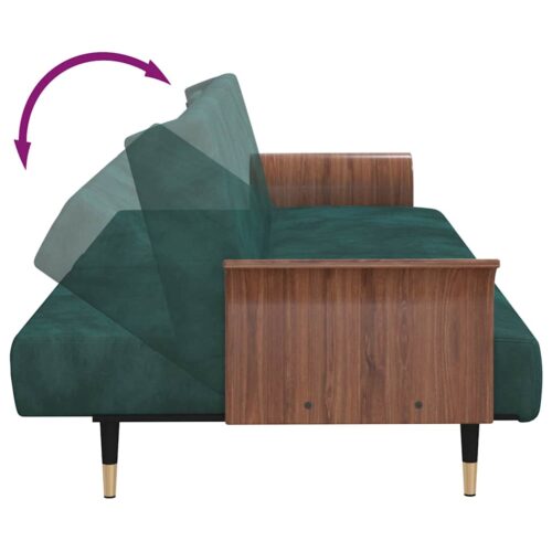 Sofa Bed with Cup Holders Dark Green Velvet - Image 9