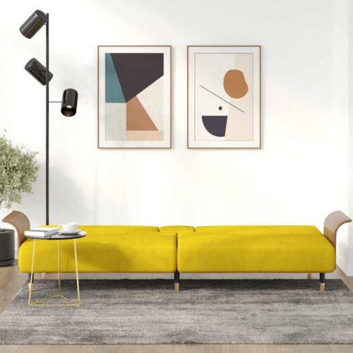 Sofa Bed with Cup Holders Yellow Velvet - Image 3