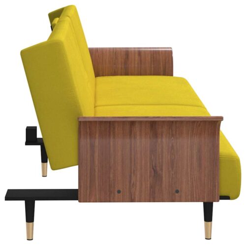 Sofa Bed with Cup Holders Yellow Velvet - Image 6