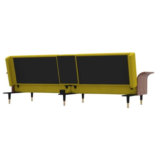 Sofa Bed with Cup Holders Yellow Velvet - Image 7