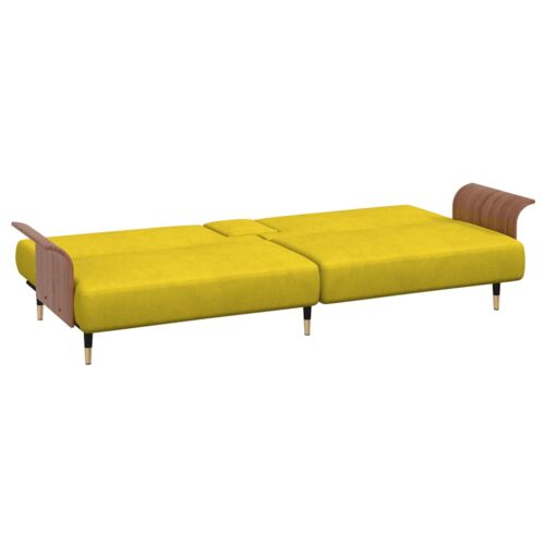 Sofa Bed with Cup Holders Yellow Velvet - Image 8