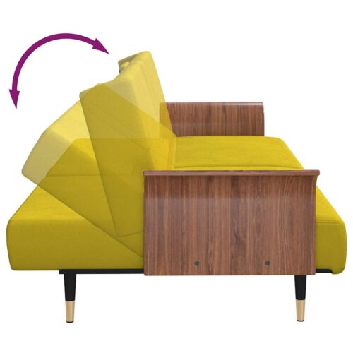 Sofa Bed with Cup Holders Yellow Velvet - Image 9