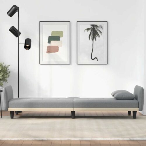 Sofa Bed with Cup Holders Light Grey Fabric - Image 3