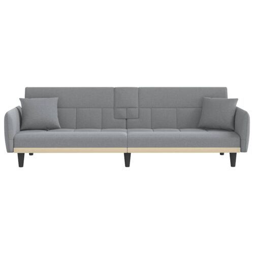 Sofa Bed with Cup Holders Light Grey Fabric - Image 4