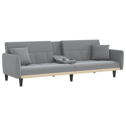 Sofa Bed with Cup Holders Light Grey Fabric - Image 5