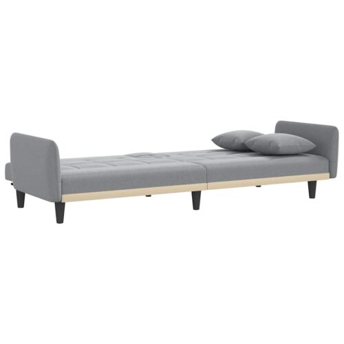Sofa Bed with Cup Holders Light Grey Fabric - Image 6