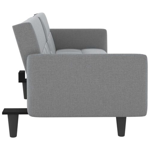 Sofa Bed with Cup Holders Light Grey Fabric - Image 7