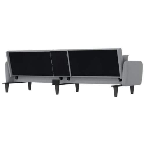 Sofa Bed with Cup Holders Light Grey Fabric - Image 8