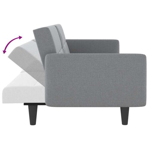 Sofa Bed with Cup Holders Light Grey Fabric - Image 9