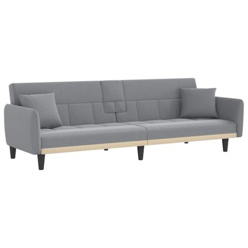 Sofa Bed with Cup Holders Light Grey Fabric - Image 13