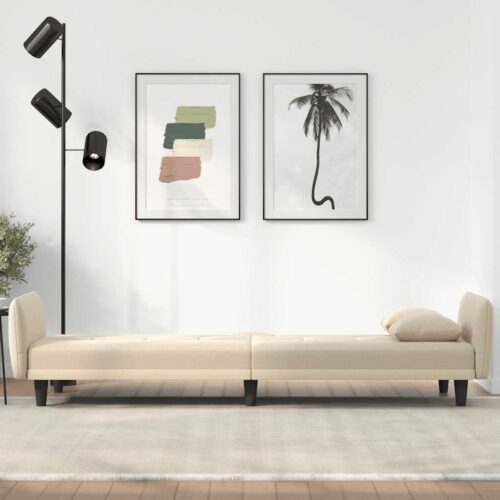 Sofa Bed with Cup Holders Cream Fabric - Image 3