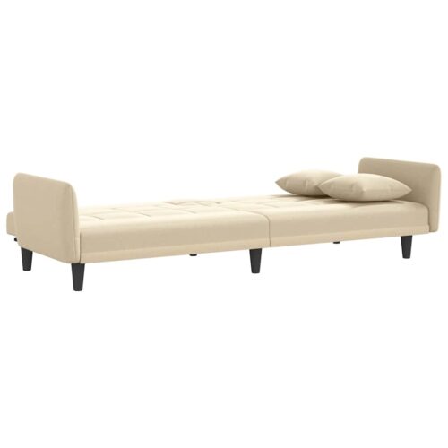 Sofa Bed with Cup Holders Cream Fabric - Image 6