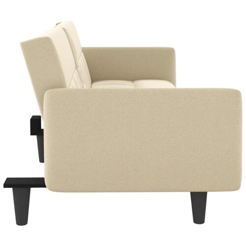 Sofa Bed with Cup Holders Cream Fabric - Image 7