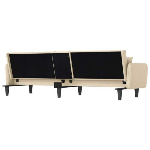 Sofa Bed with Cup Holders Cream Fabric - Image 8