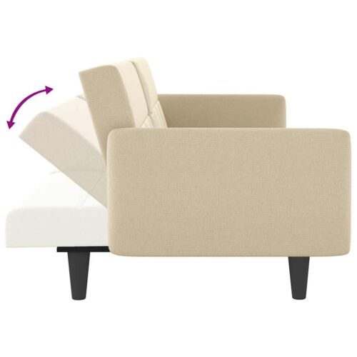 Sofa Bed with Cup Holders Cream Fabric - Image 9
