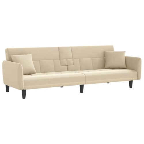 Sofa Bed with Cup Holders Cream Fabric - Image 13