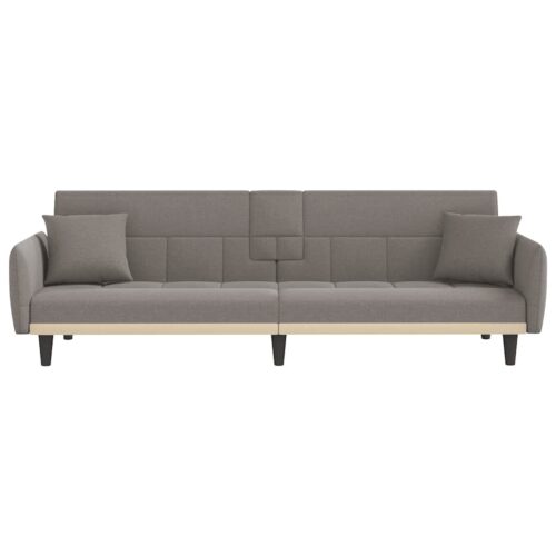 Sofa Bed with Cup Holders Taupe Fabric - Image 4