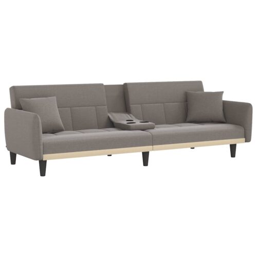 Sofa Bed with Cup Holders Taupe Fabric - Image 5