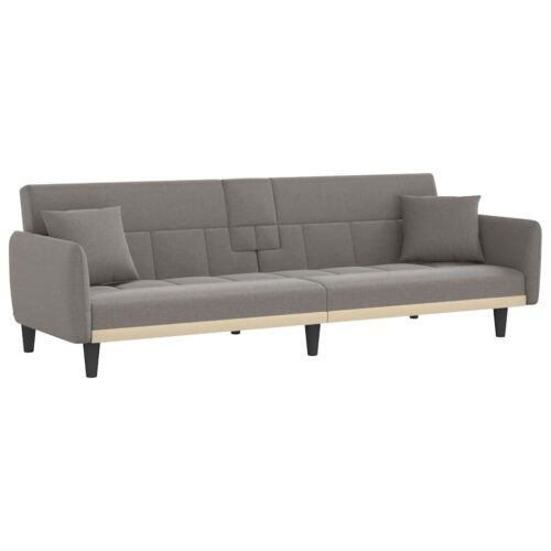 Sofa Bed with Cup Holders Taupe Fabric - Image 13