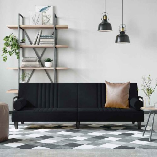 Sofa Bed with Armrests Black Velvet - Image 2