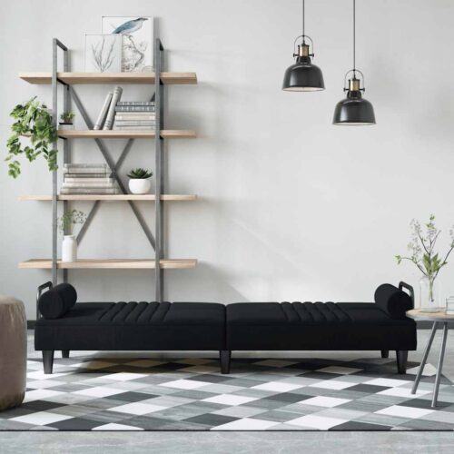 Sofa Bed with Armrests Black Velvet - Image 3
