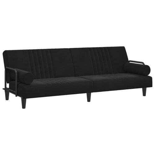 Sofa Bed with Armrests Black Velvet - Image 13