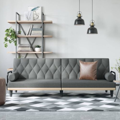 Sofa Bed with Armrests Dark Grey Fabric - Image 2