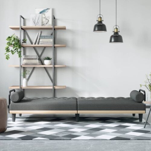Sofa Bed with Armrests Dark Grey Fabric - Image 3