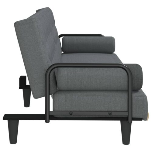 Sofa Bed with Armrests Dark Grey Fabric - Image 5