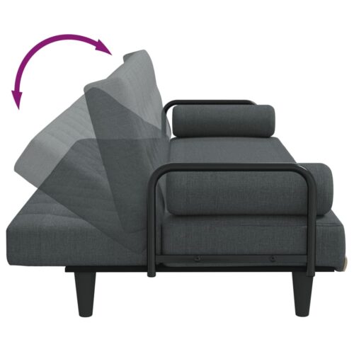 Sofa Bed with Armrests Dark Grey Fabric - Image 9
