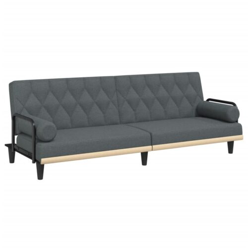 Sofa Bed with Armrests Dark Grey Fabric - Image 13