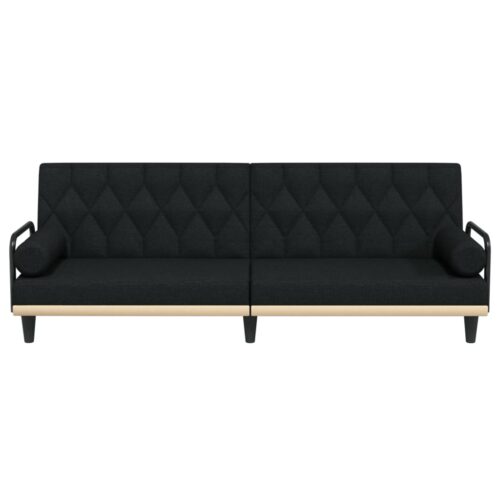 Sofa Bed with Armrests Black Fabric - Image 4