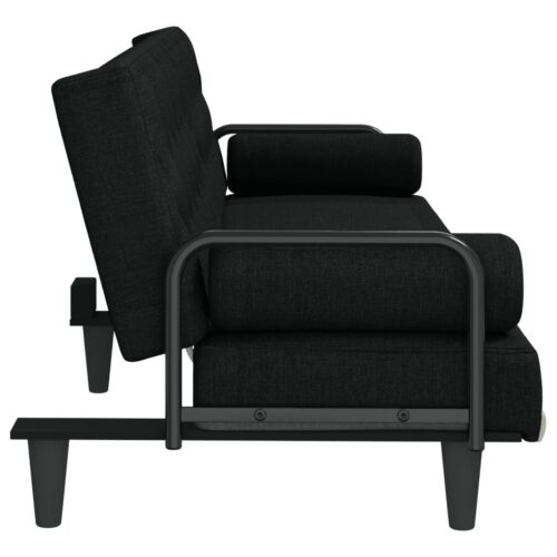 Sofa Bed with Armrests Black Fabric - Image 5