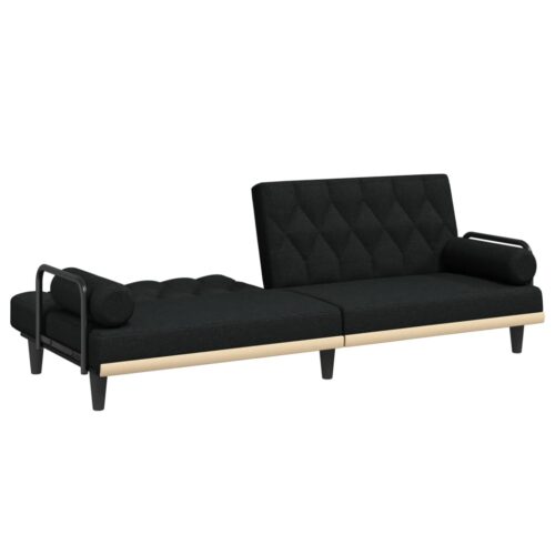 Sofa Bed with Armrests Black Fabric - Image 7