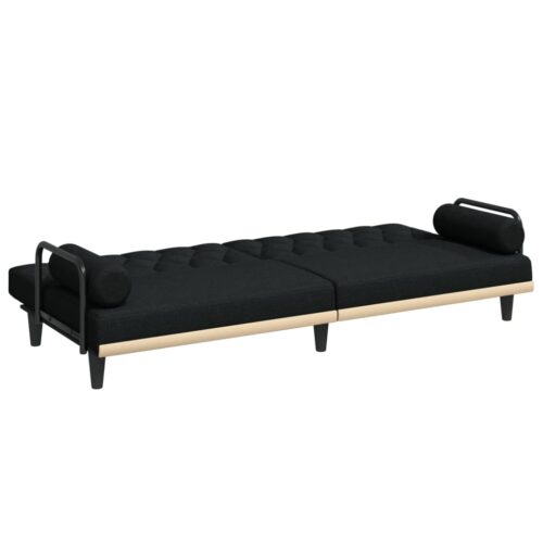Sofa Bed with Armrests Black Fabric - Image 8