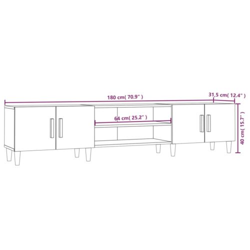 Wooden TV Cabinet Black 180x31.5x40cm - Image 10