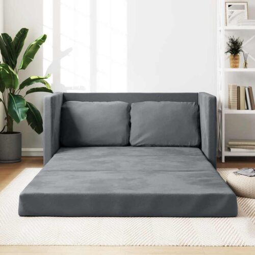 vidaXL Floor Sofa Bed 2-in-1 Dark Grey 122x204x55 cm Velvet - Image 2