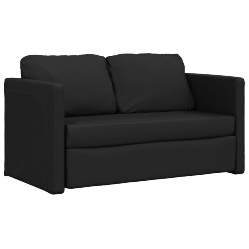 vidaXL Floor Sofa Bed 2-in-1 Black 112x174x55 cm Faux Leather - Image 4