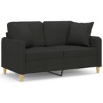 2-Seater Sofa with Throw Pillows Black 120cm Fabric