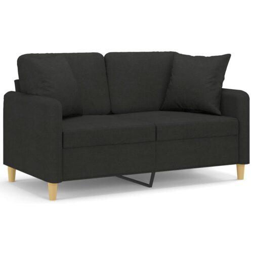 2-Seater Sofa with Throw Pillows Black 120cm Fabric