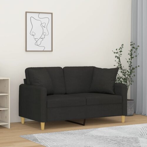 2-Seater Sofa with Throw Pillows Black 120cm Fabric - Image 2