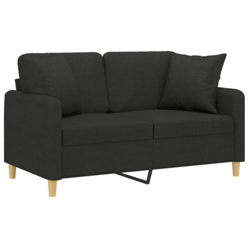 2-Seater Sofa with Throw Pillows Black 120cm Fabric - Image 3