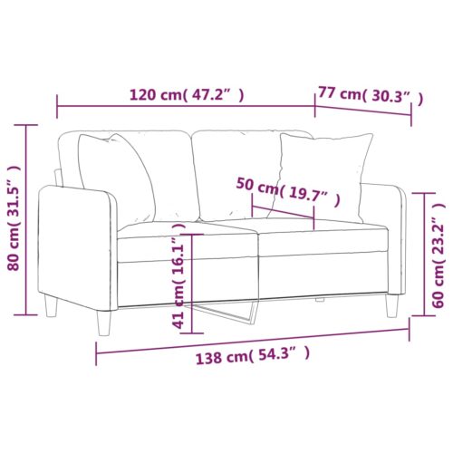 2-Seater Sofa with Throw Pillows Black 120cm Fabric - Image 8
