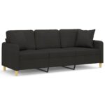 3-Seater Sofa with Throw Pillows Black 180cm Fabric