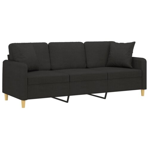 3-Seater Sofa with Throw Pillows Black 180cm Fabric - Image 3